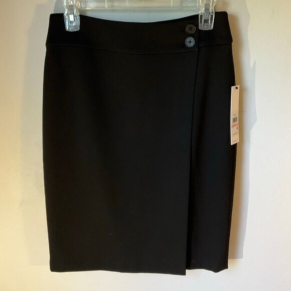 Calvin Klein Suit Faux Wrap Two Button Pencil Skirt. Black NWT. 2 - Picture 14 of 15